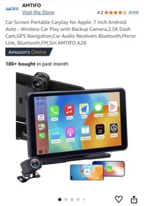 AMTIFO A28 Wireless Portable Car Play 7" TouchScreen - GPS - Backup Camera... - Picture 1 of 4