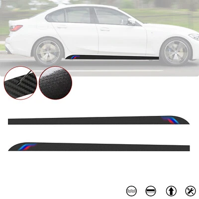 2X Carbon Fiber Side Skirt Decal Tri-Color Stripe Sticker For BMW 2 3 4 5 M3 M5 - Image 1 of 4