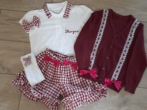 SCHOOL UNIFORM PERSONALISED 2-14 YEARS SHORTS POLO CARDIGAN CLIP SOCKS GINGHAM - Picture 1 of 3