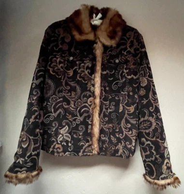 Chaqueta vintage años 90 Y2K G-III ropa negra remache mujer marrón cachemira XL ribete de piel Foto 1 de 4