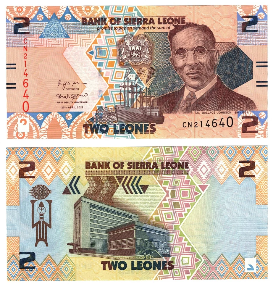 2022 Sierra Leone 2 Leones P35 Banknote Uncirculated Revaluation - Image 1 of 1