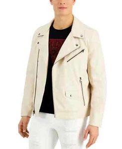 $175 GUESS Men's Faux Leather Motorcycle Jacket, Beige, Medium - Picture 1 of 1