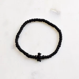 Black Bead Komboskini Handmade In Greece Orthodox Waxed Bracelet - Picture 1 of 3