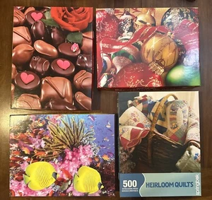 Lot Of 4 Springbok Puzzles COMPLETE Coral Fish Quilts Christmas Chocolate 500 Pc - Picture 1 of 23