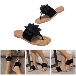 Women summer casual flower flat sandals pattern open toe beach flops - Picture 1 of 14