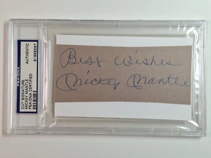 MICKEY MANTLE SIGNED CUT INSCRIBED "BEST WISHES" 4.5X7.5 SLAB PSA/DNA CERT#8567 - Picture 1 of 2