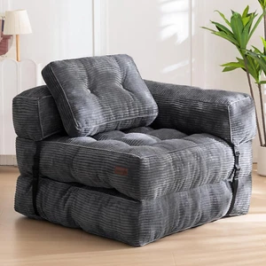 Folding Sofa Bed, L-Shaped Convertible Sleeper with Armrest & Pillow, Dark Grey - Picture 1 of 12