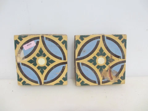 Antique Floor Tiles Ceramic Victorian Old Church Pugin "GODWIN" 4.25"W x2 CHIPS Cover