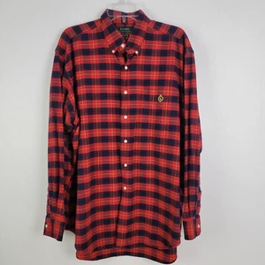 LRL Lauren Ralph Lauren Mens Red  Navy Blue Plaid Cotton Flannel Shirt Large - Picture 1 of 7