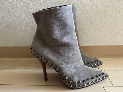 Christian Louboutin Botas de Tacón Corto al Tobillo Zapatos Mujer Gris Genuino Foto 1 de 4