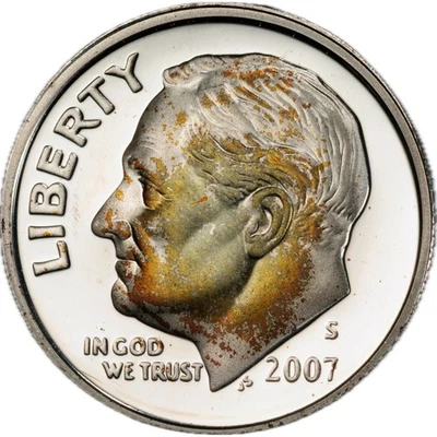 PR67DCAM 2007-S 10C Roosevelt Silver Proof Dime, PCGS Trueview- Rainbow Toned - Image 1 of 4