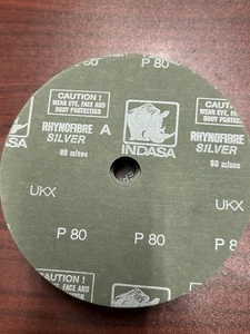 Indasa Sandpaper Rhynofibre Silver Discs 80 Grit 24 Count 8 Inch P 80 - Picture 1 of 3