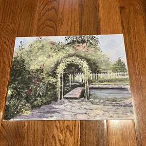 VINTAGE ARTWORK BEAUTIFUL BACK YARD ON FREDRIX CANVAS UNFRAMED 12"X16" - Picture 1 of 6