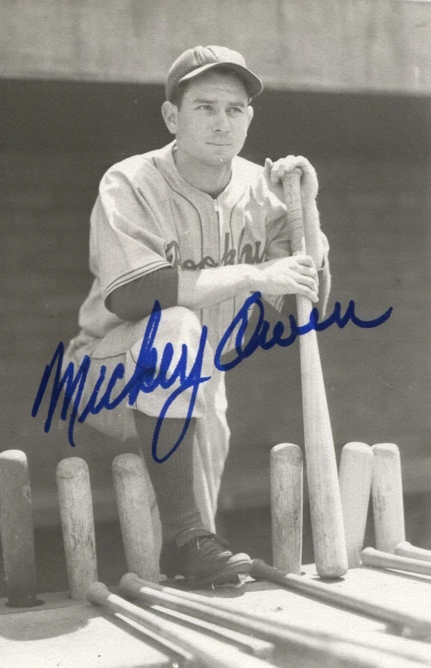 Mickey Owen autographed vintage Brooklyn Dodgers Rowe postcard - Image 1 of 1