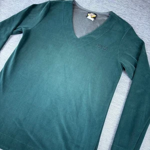 Harley Davidson Womens Long Sleeve V-Neck Fleece Pullover Green Embroidered Logo - Picture 1 of 7
