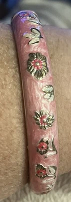 "Brazalete brazalete con bisagras esmaltado Cloisonne rosa floral, se adapta a muñeca de hasta 8""" Foto 1 de 4