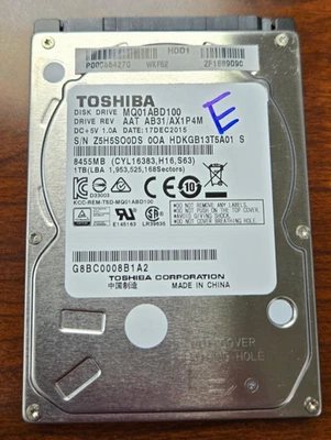 Toshiba 1TB, Internal, 5400 RPM. 2.5" (MQ01ABD100) Hard Drive USED "AS-IS" - Image 1 of 2