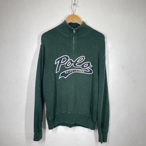 Polo Ralph Lauren 1/4 Zip Mens L  Dark Green Script Spell Out Jumper Pullover - Picture 1 of 11