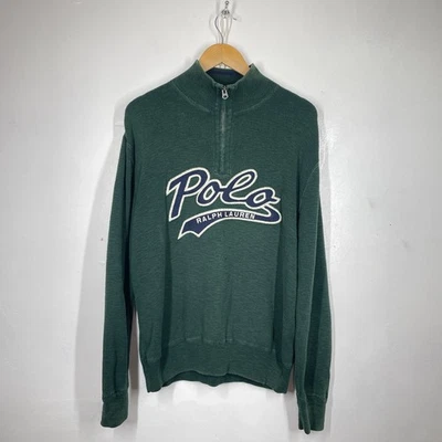 Polo Ralph Lauren 1/4 Zip Mens L  Dark Green Script Spell Out Jumper Pullover - Image 1 of 4