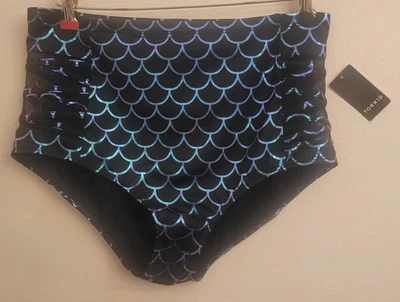 Torrid 泳装 Nwt 底部高腰内裤美人鱼 Metlic Blk Plus 1 X 14-16 — 第 1/4 张图片