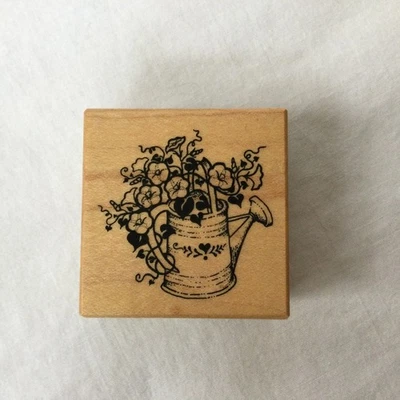 Sello de goma PSX 1990 montaje en madera - regadera con flores Morning Glory D-022 Foto 1 de 2