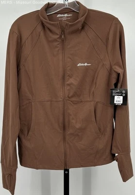 Chaqueta para mujer Eddie Bauer marrón cremallera completa absorbente de humedad grande 12-14 Foto 1 de 4