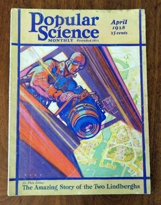 Popular Science April 1928 Magazine Lindbergh Story Cover: Herbert Paus - Picture 1 of 8