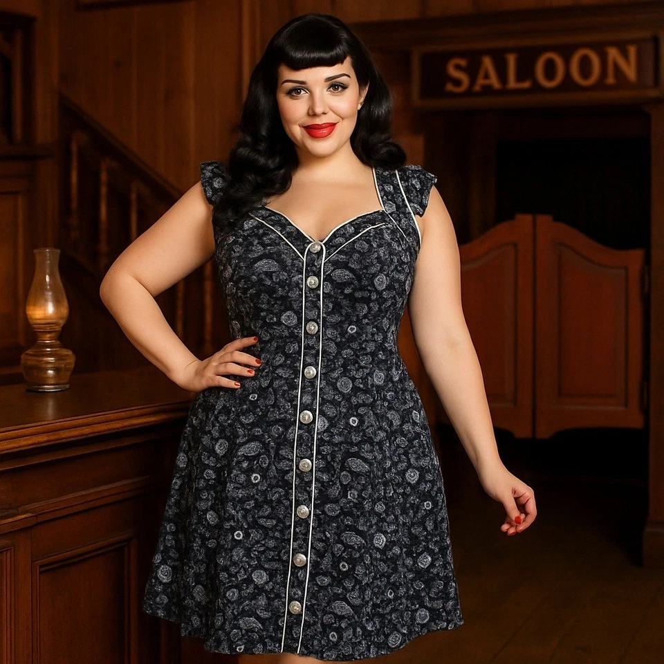 Hell Bunny Vixen Black Bandana Skull Print Button Front Dress – Women's Size XL - Image 1 of 4