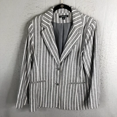 Chadwicks Linen Blazer Women 14 Gray White Striped Preppy Office Yacht Old Money - Image 1 of 4