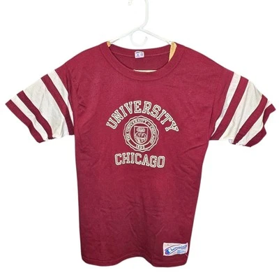 Vintage 1980s University Chicago Champion Jersey Stripe T-Shirt Single Stitch L - Image 1 of 4