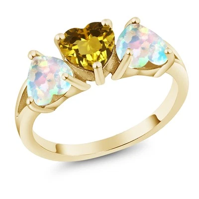 18K Yellow Gold Plated Silver Citrine and White Simulated Opal Ring For Women - Image 1 of 3
