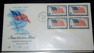First Day Cover "AMERICAN FLAG - Block 4c Stamps" (Cancel Washington) 07-04-1957 - Picture 1 of 3