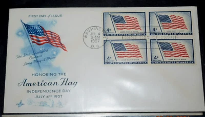 First Day Cover "AMERICAN FLAG - Block 4c Stamps" (Cancel Washington) 07-04-1957 - Image 1 of 3