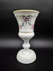 Vintage Westmoreland Milk Glass Candy Jar with Purple Bows and Flower Pattern - Picture 1 of 7