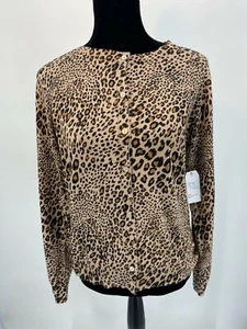 Cárdigan suéter Time and Tru para mujer mediano estampado de leopardo diario con botones delanteros - Imagen 1 de 6