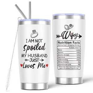 Gifts for Wife from Husband- Gifts for Her, Wifey Tumbler Cup 20 Oz Anniversary - Picture 1 of 6