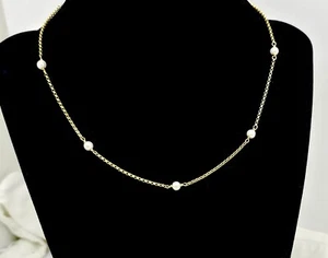 BALESTRA 14K GOLD 4MM PEARL STATION CHOKER NECKLACE, 15" - Picture 1 of 8