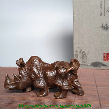 7 cm Chinese Red bronze Feng Shui Lucky wealth animal rhinoceros ornament statue