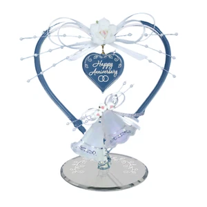 Anniversary Heart Glass Figurine Bells Inside Heart with Crystals Gift - Picture 1 of 3