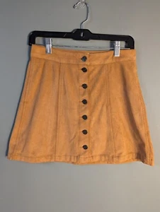 MUDD Women Short Skirt Button Front Faux-Suede Casual Office Solid Tan SIZE 5 - Picture 1 of 6