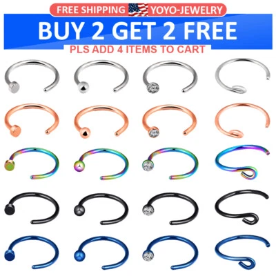 10-50 piezas Anillo Nariz Aro Forma de C Falso Acero Quirúrgico Labio Oreja Clip en Piercing 20G Foto 1 de 4