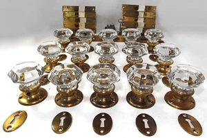 EIN restaurierter antiker CORBIN Kristallglas Türknauf Einsteckschloss Set Skelett Schlüssel - Bild 1 von 7