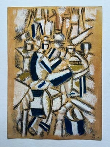 Pintura Fernand Leger sobre papel viejo (hecha a mano) firmada y estampada - medios mixtos - Imagen 1 de 5