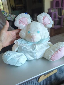 Vintage Fisher Price Puffalumps Baby Mouse Blue Stuffed Toy Rattle Nylon - Picture 1 of 6