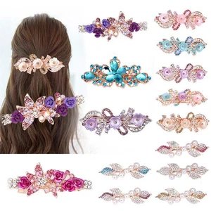 Vintage Womens Hair Barrette Clip French Clips Crystal Barrette Hair slide Grips - Picture 1 of 13