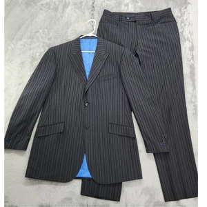 Vintage 90s Point Zero Couture 2 Piece Suit Mens Size 44T/38T Black Pin Stripe - Picture 1 of 21