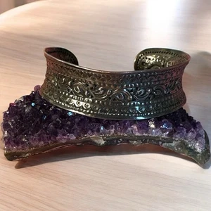 Vintage Sterling Silver Cuff Bracelet Floral Scroll Design 31g Boho Tribal - Imagen 1 de 7