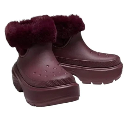 Crocs Stomp Botas de Nieve de Invierno Forradas Cereza Oscura Tobillo Alto Talla 12W/10M Foto 1 de 4