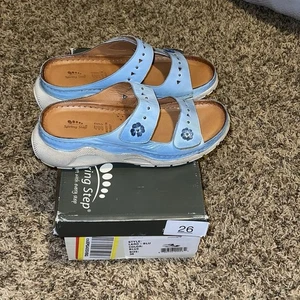 Spring Step Laro Leather Wedge Slide Sandal Blue Women's EU 38 US 7.5 - 8 New - Picture 1 of 8