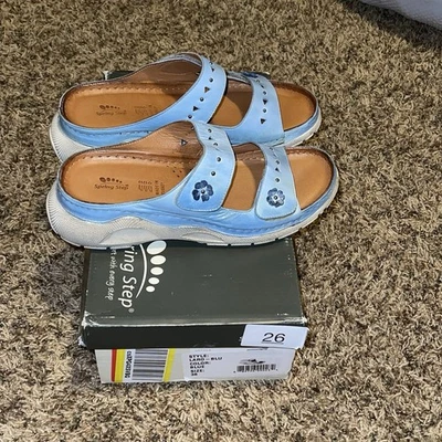 Spring Step Laro Leather Wedge Slide Sandal Blue Women's EU 38 US 7.5 - 8 New - Image 1 of 4